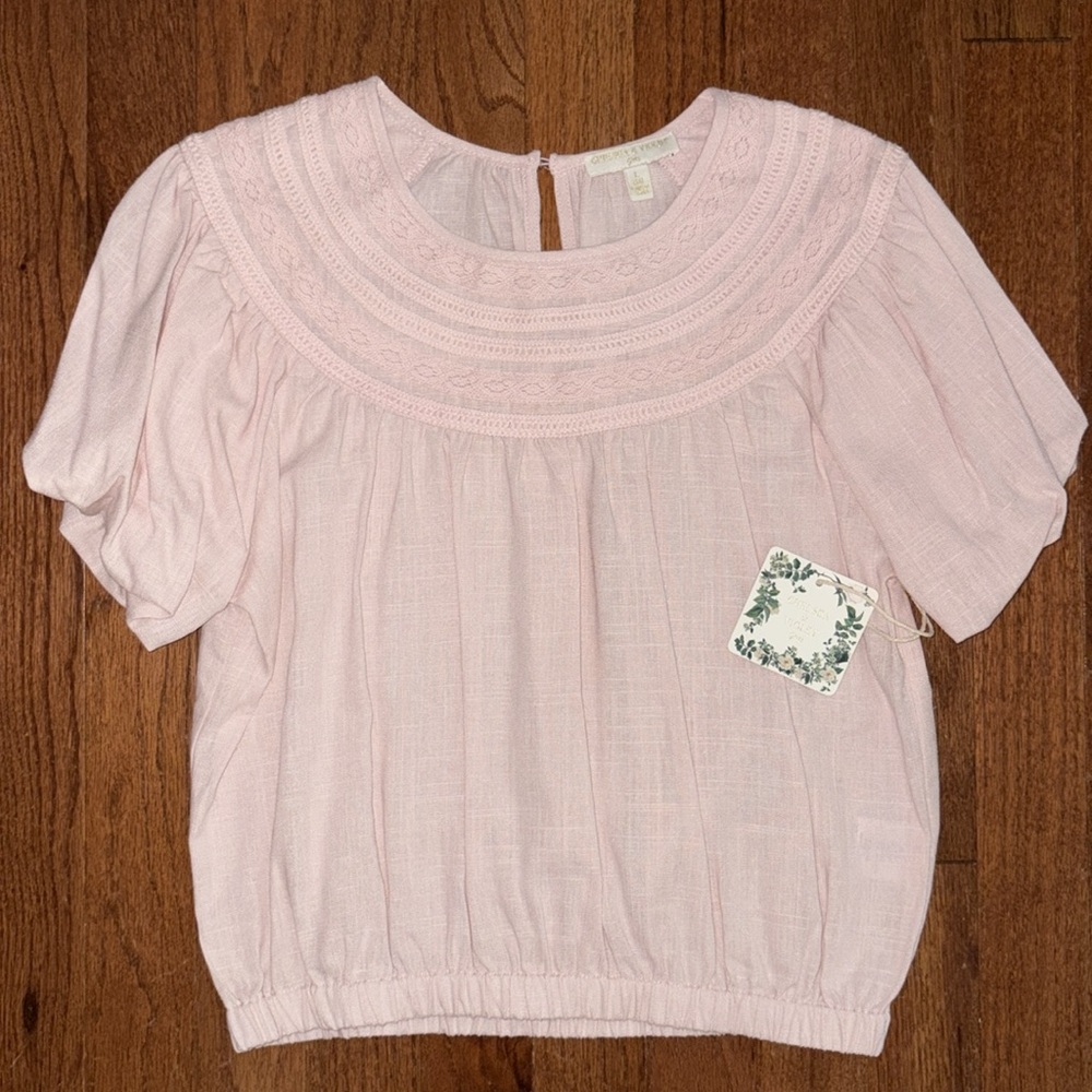 Chelsea & Violet Pink Lace Top with Denim Flare Stretch Jeans Size L 10/12 NWT - Picture 2 of 7